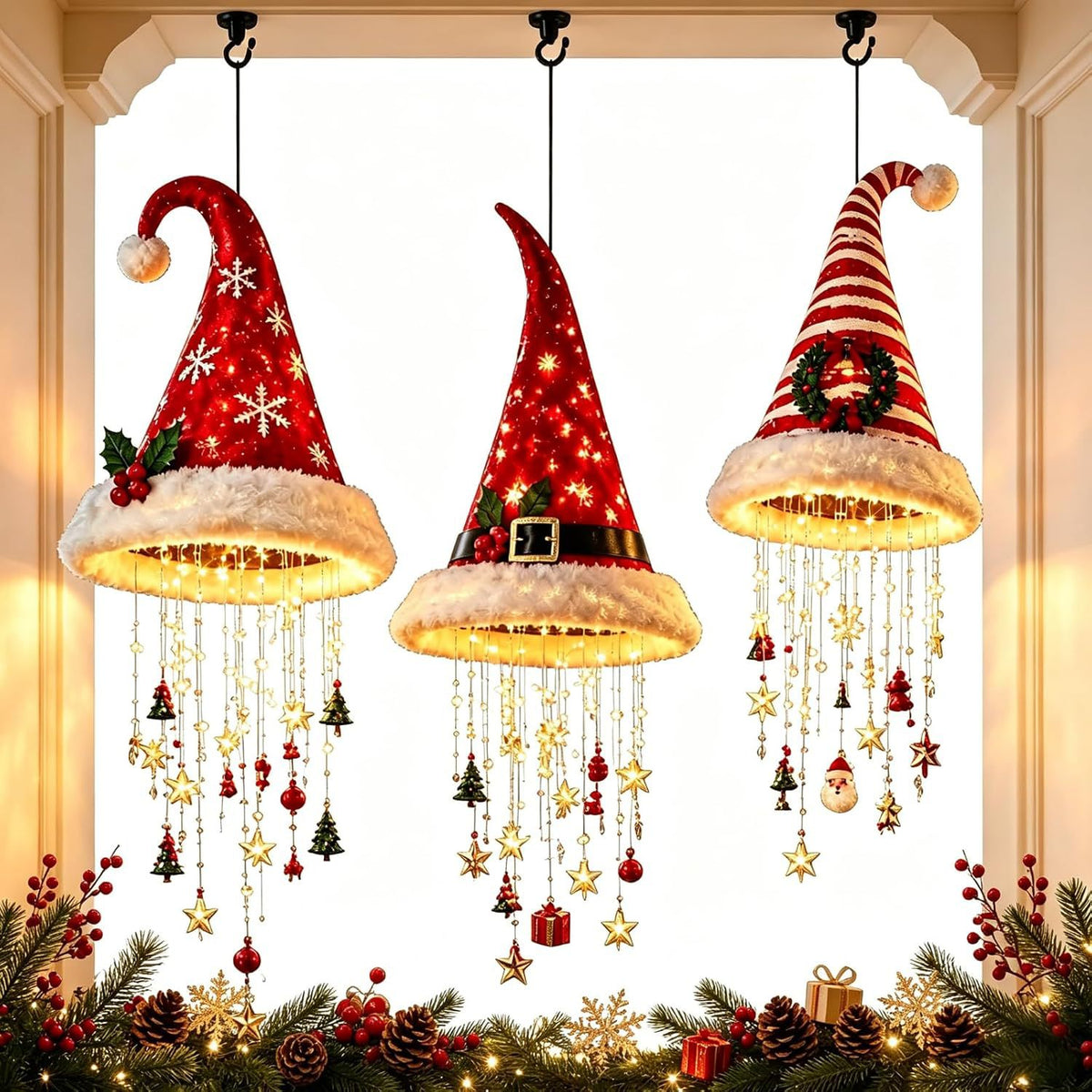 Christmas Hat Hanging Light with Decorations